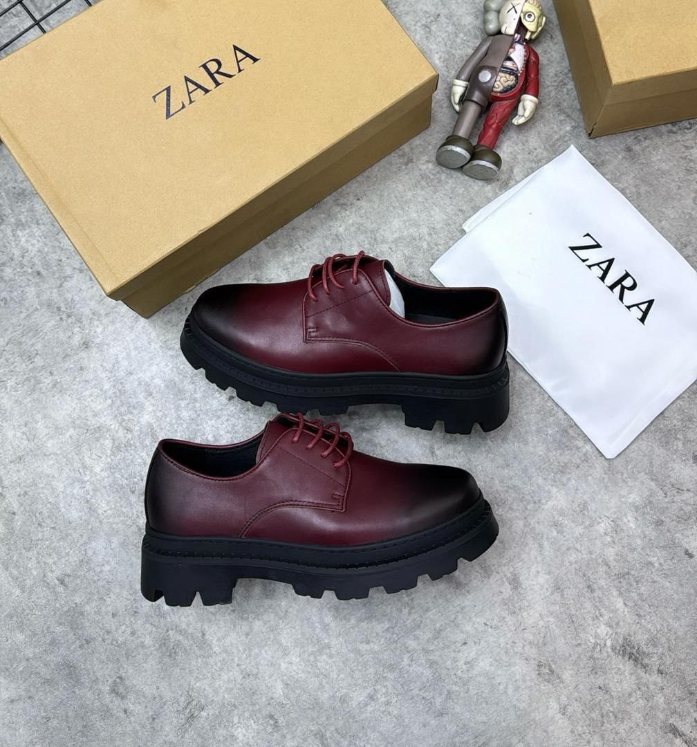 ZARA Burgundy Leather Derby Shoes